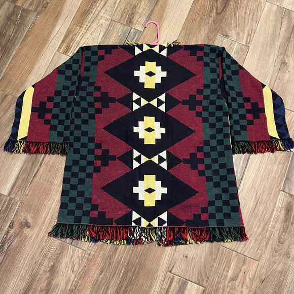 Native American Indian Wrapper Aztec Southwestern Womens Sweater Multicolor NWOT - Picture 8 of 9
